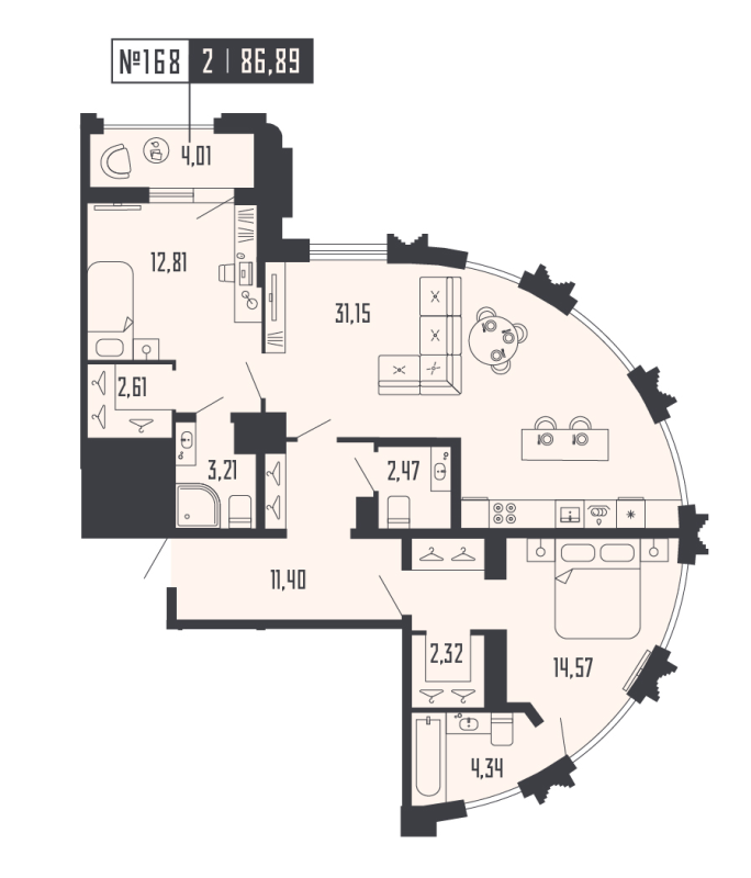 3 ккв (Евро) 86,9 м²