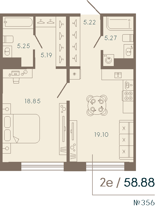 2 ккв (Евро) 58,9 м²