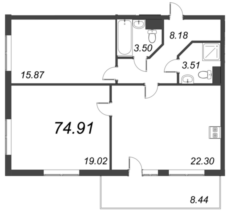3 ккв (Евро) 74,9 м²