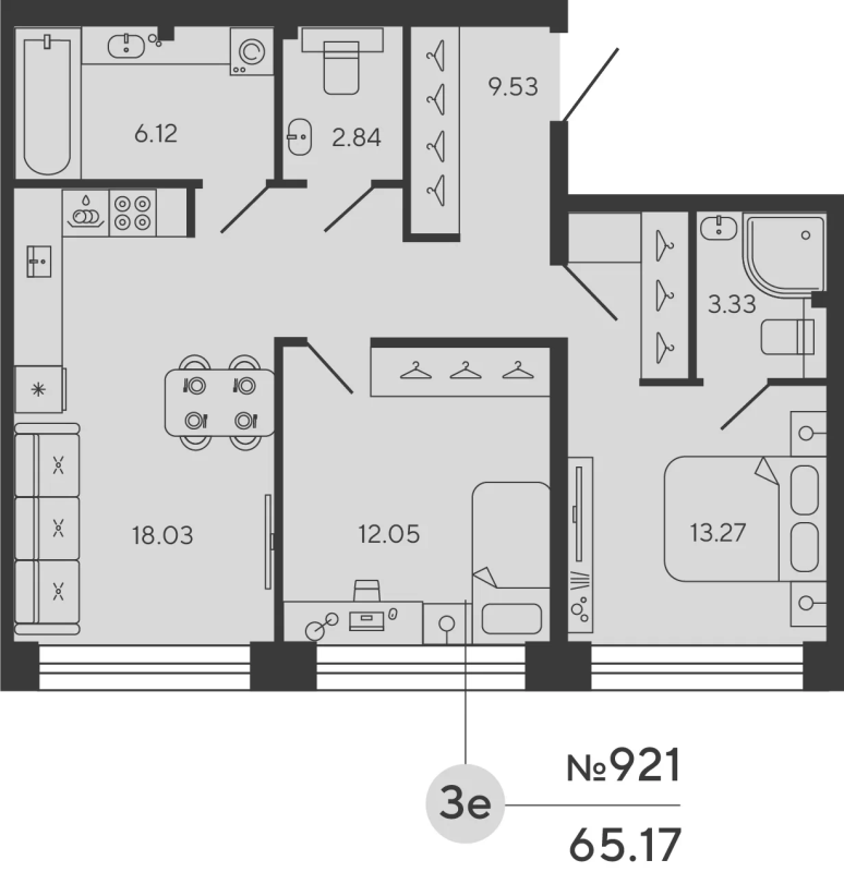 3 ккв (Евро) 65,2 м²
