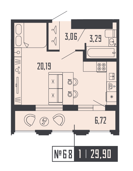 Студия 29,9 м²