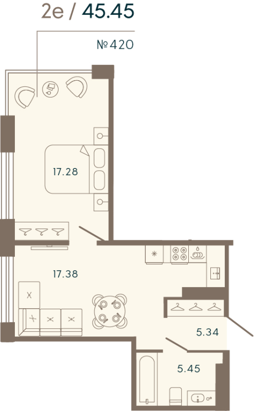 2 ккв (Евро) 45,5 м²