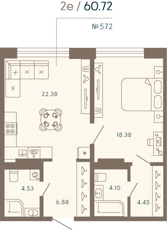 2 ккв (Евро) 60,7 м²