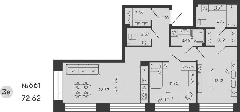 3 ккв (Евро) 72,6 м²