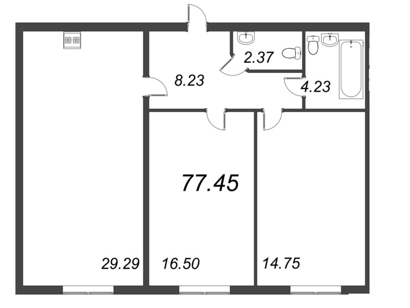 3 ккв (Евро) 77,5 м²