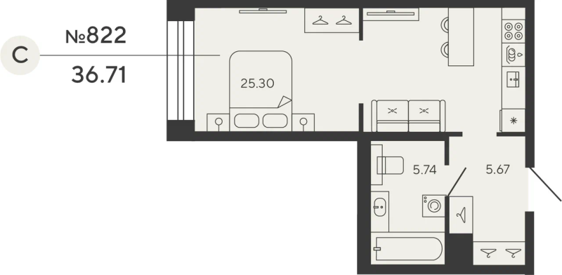 Студия 36,7 м²