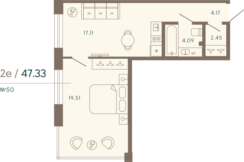 2 ккв (Евро) 47,3 м²