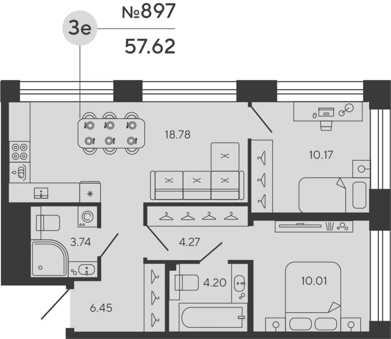 3 ккв (Евро) 57,6 м²