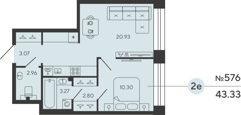 2 ккв (Евро) 43,3 м²