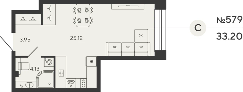 Студия 33,2 м²
