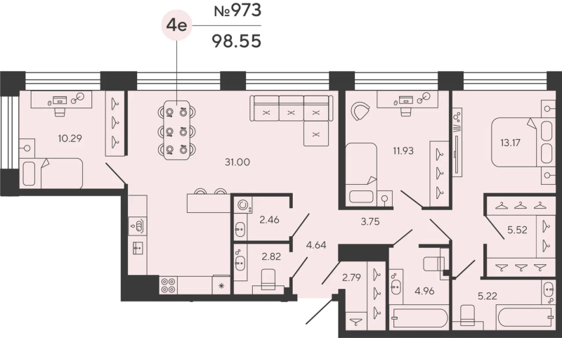 4 ккв (Евро) 98,6 м²