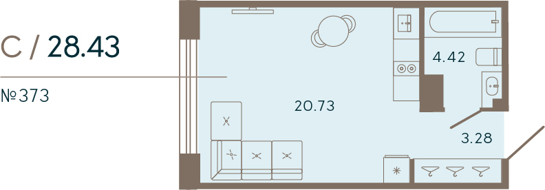 Студия 28,4 м²