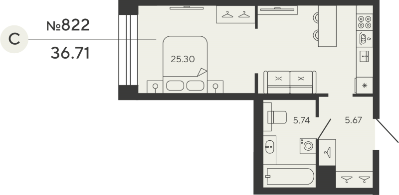 Студия 36,7 м²