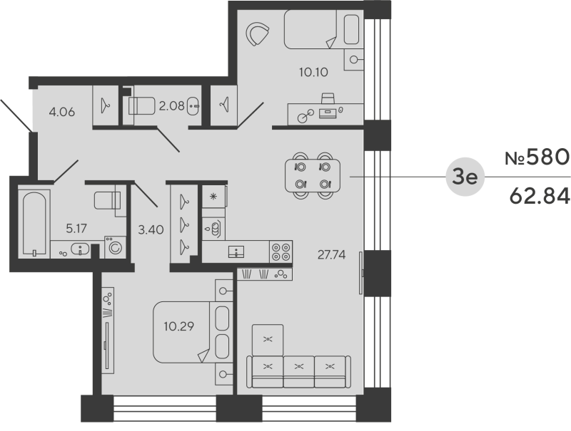 3 ккв (Евро) 62,8 м²