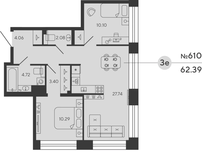 3 ккв (Евро) 62,4 м²