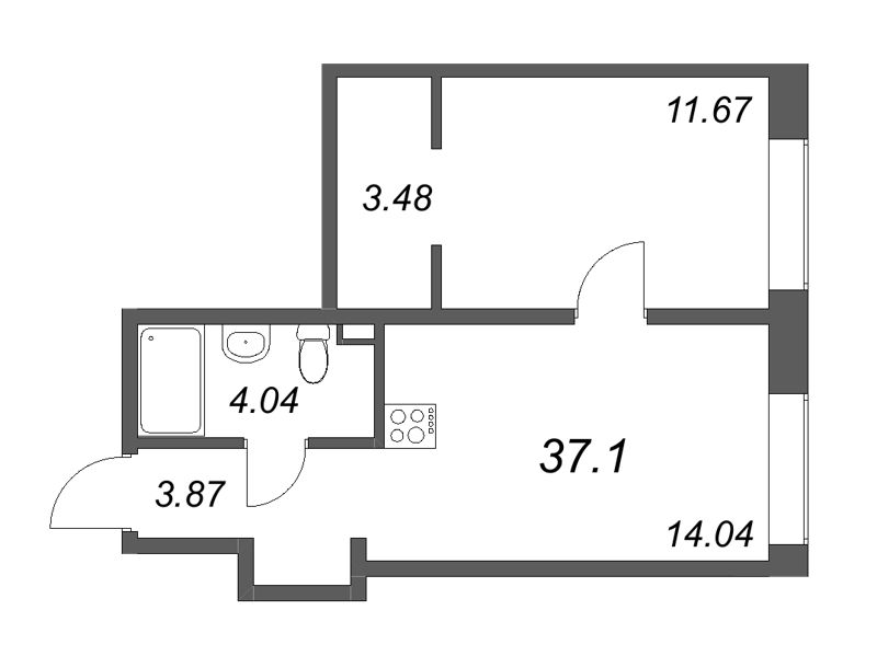 1 ккв 38 м²