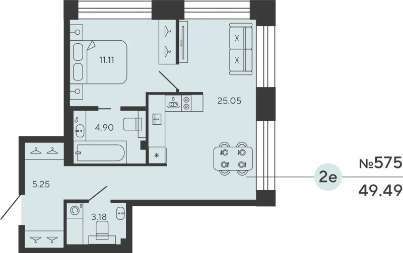 2 ккв (Евро) 49,5 м²