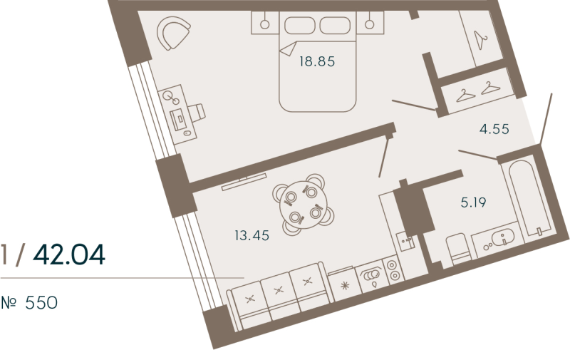 1 ккв 42 м²