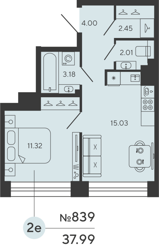2 ккв (Евро) 38 м²