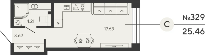Студия 33 м²