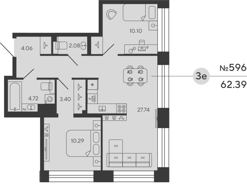 3 ккв (Евро) 62,4 м²
