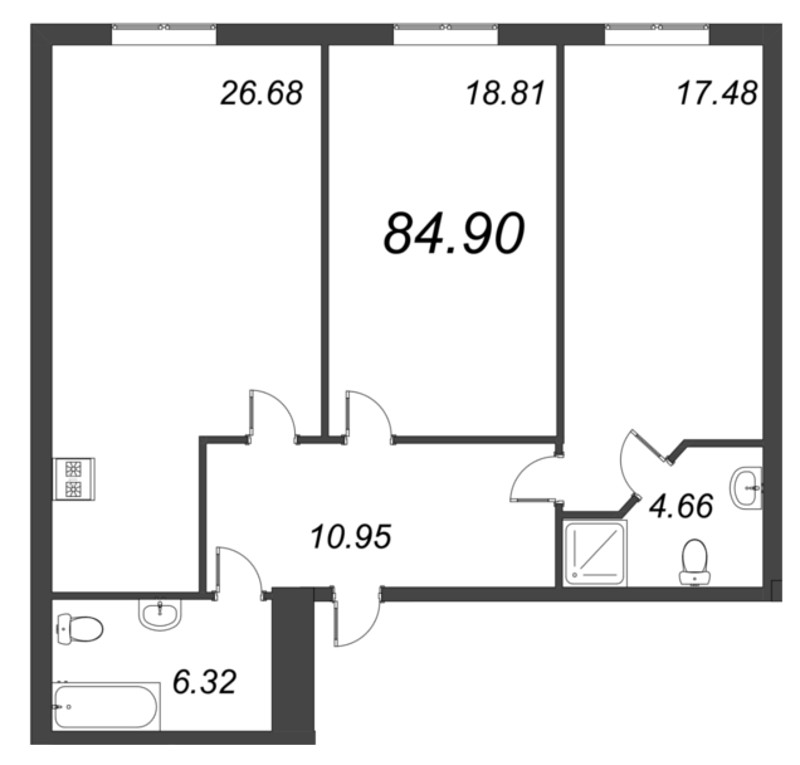 3 ккв (Евро) 84,9 м²