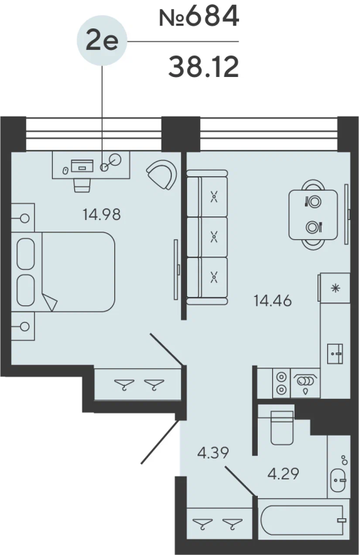 2 ккв (Евро) 38,1 м²