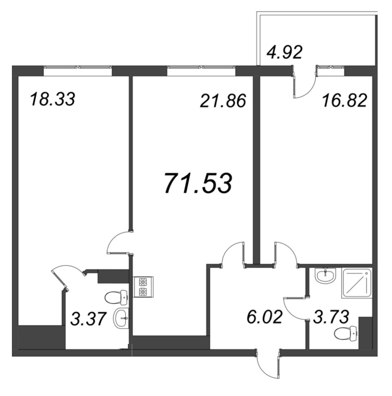 3 ккв (Евро) 71,5 м²