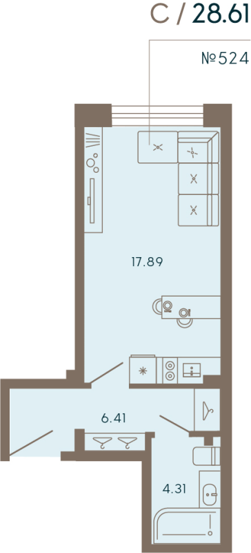 Студия 28,6 м²