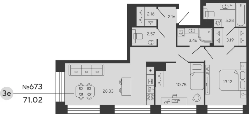 3 ккв (Евро) 71 м²