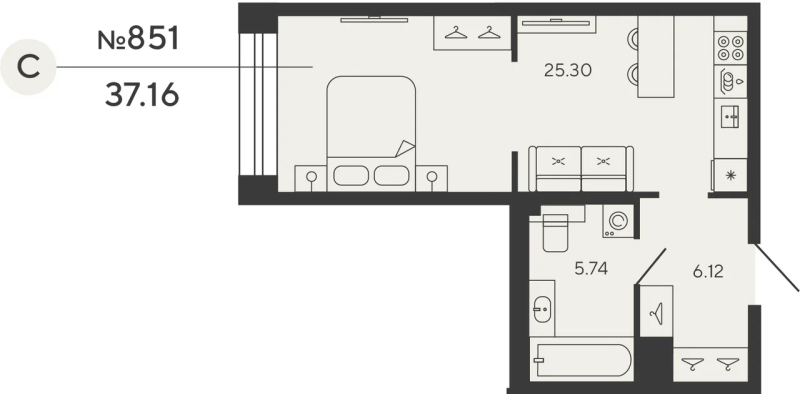 Студия 37,2 м²
