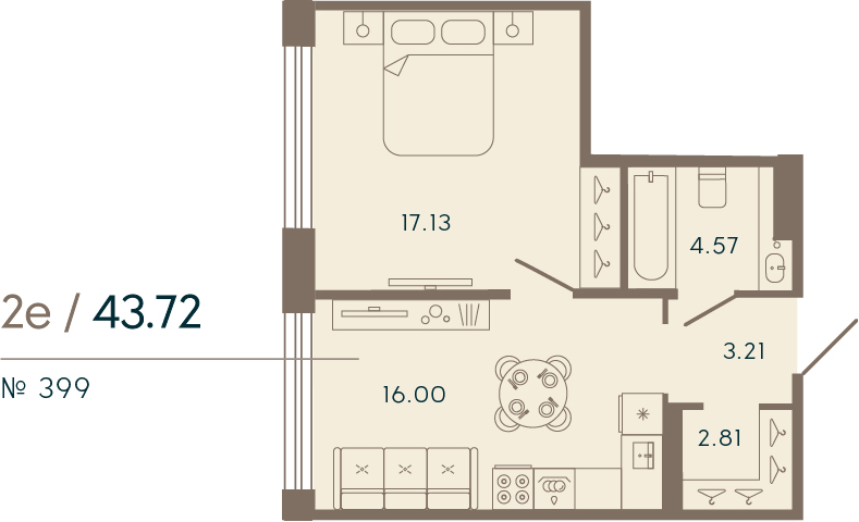 2 ккв (Евро) 43,7 м²