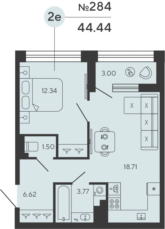 2 ккв (Евро) 44,4 м²