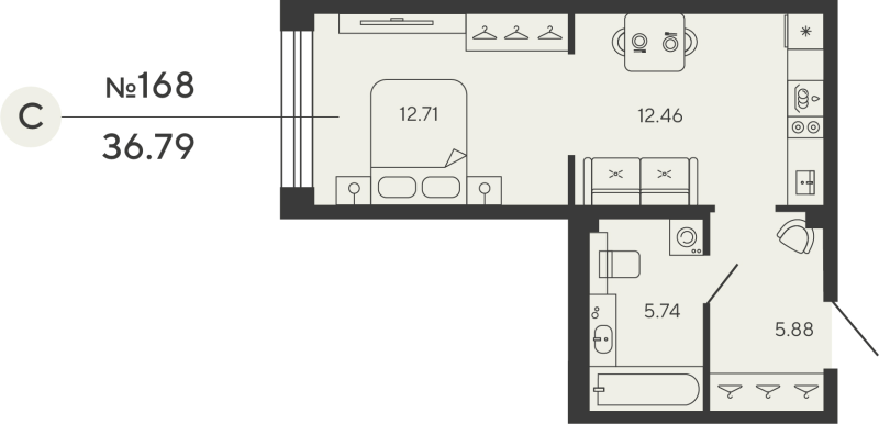Студия 36,8 м²