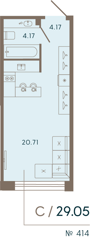 Студия 29,1 м²