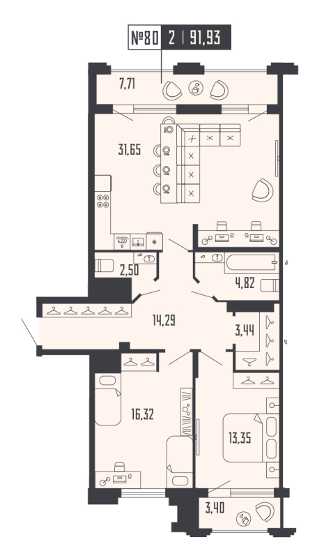 3 ккв (Евро) 91,9 м²