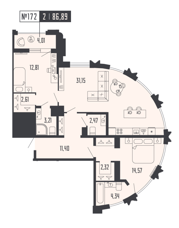 3 ккв (Евро) 86,9 м²