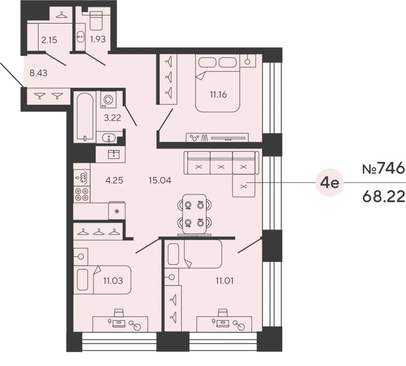 4 ккв (Евро) 68,2 м²