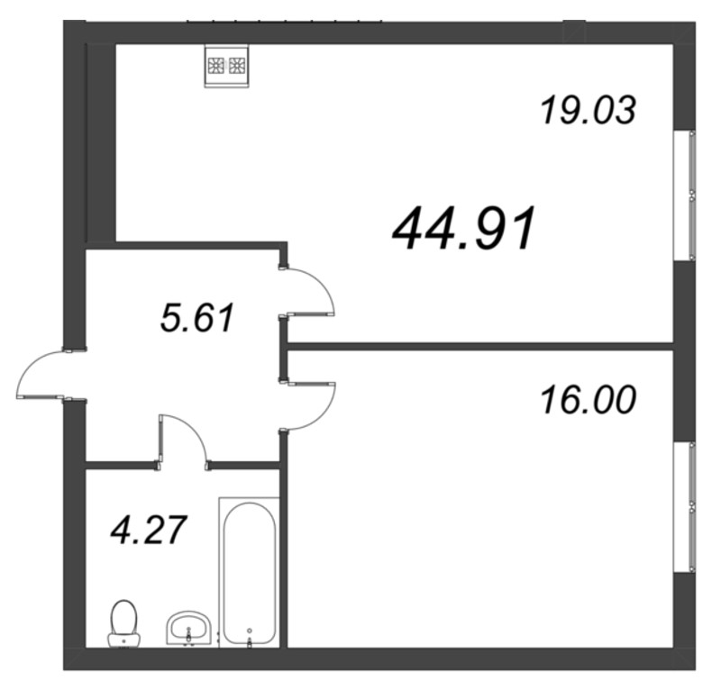 2 ккв (Евро) 44,9 м²