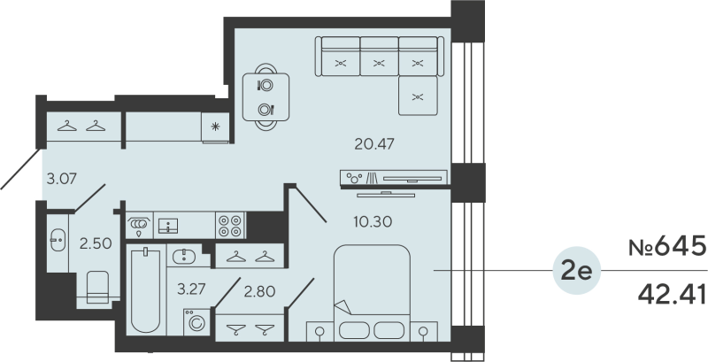 2 ккв (Евро) 42,4 м²