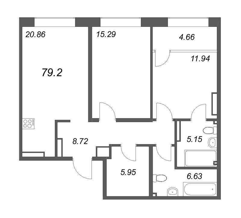 3 ккв (Евро) 81,5 м²