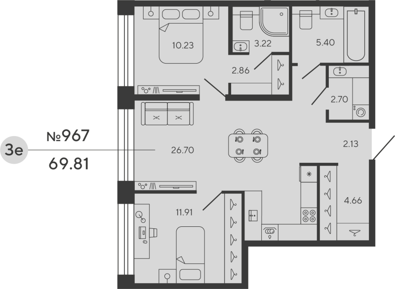 3 ккв (Евро) 69,8 м²