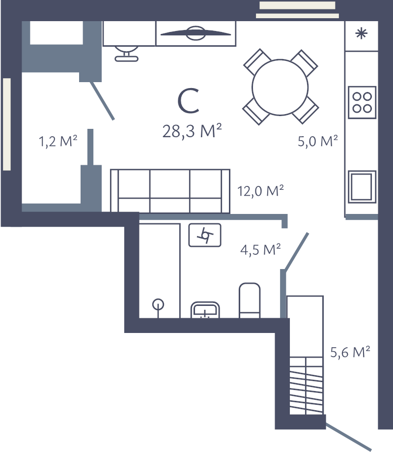 Студия 28,3 м²