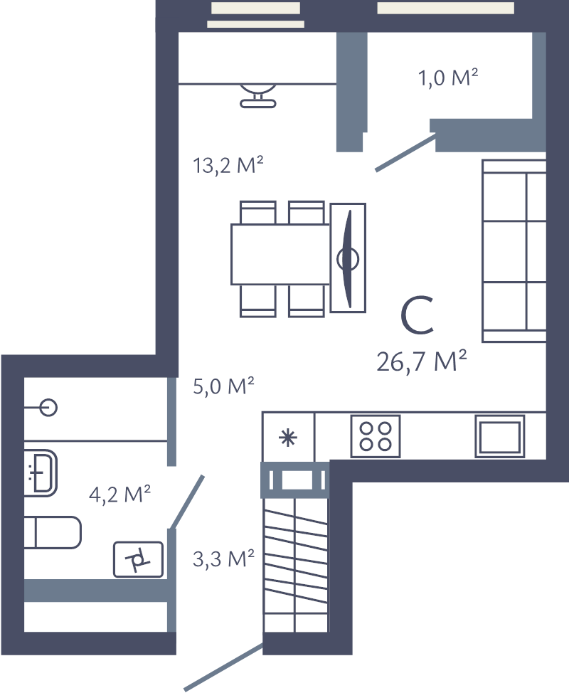 Студия 26,7 м²