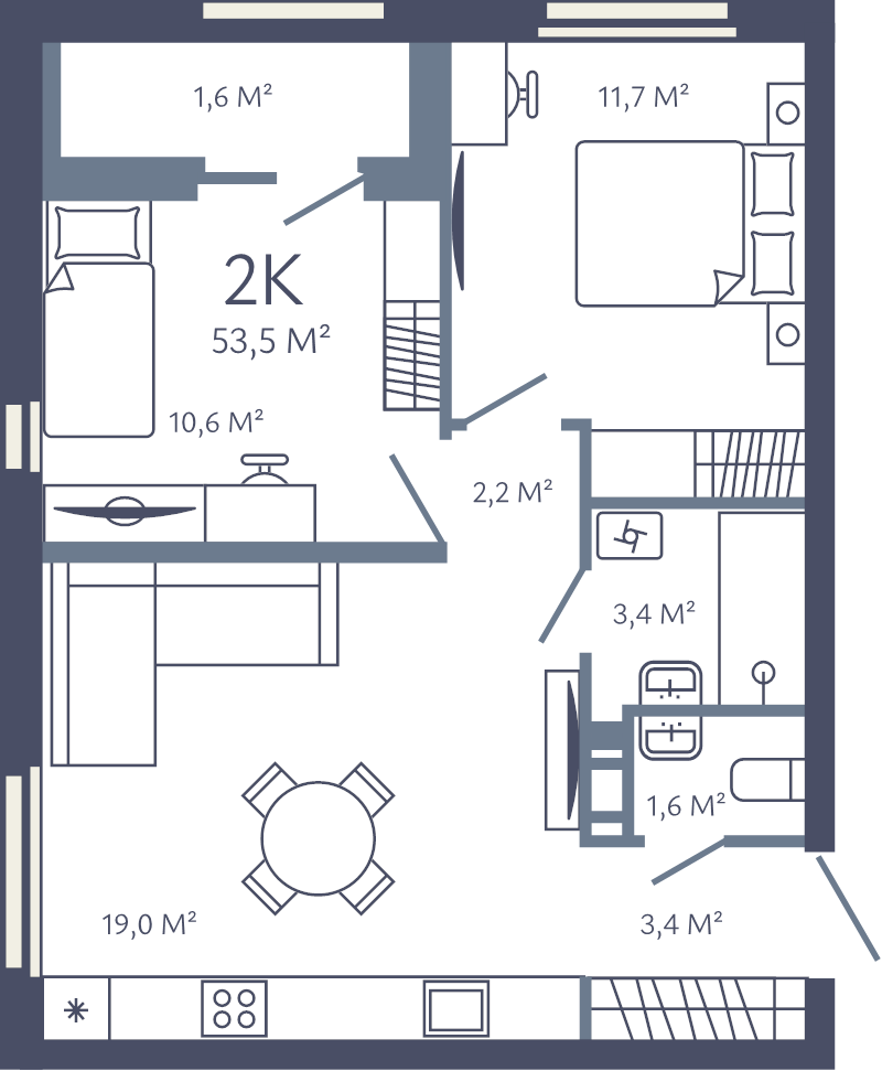 3 ккв (Евро) 53,5 м²