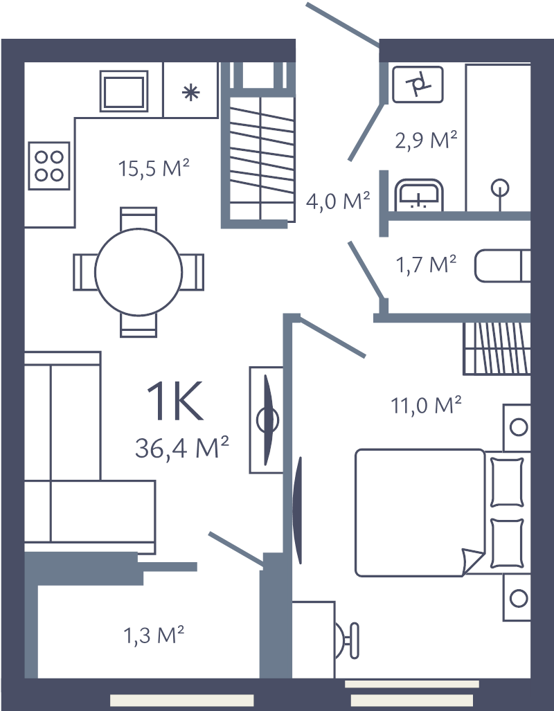 2 ккв (Евро) 36,4 м²