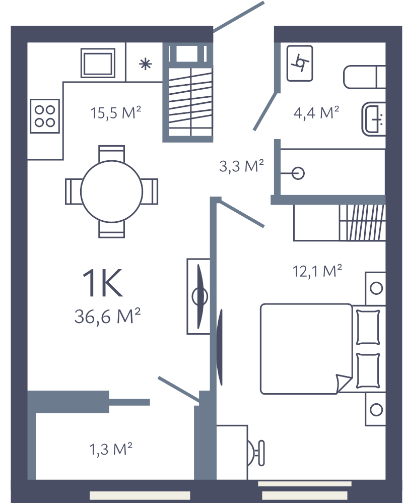 2 ккв (Евро) 36,6 м²