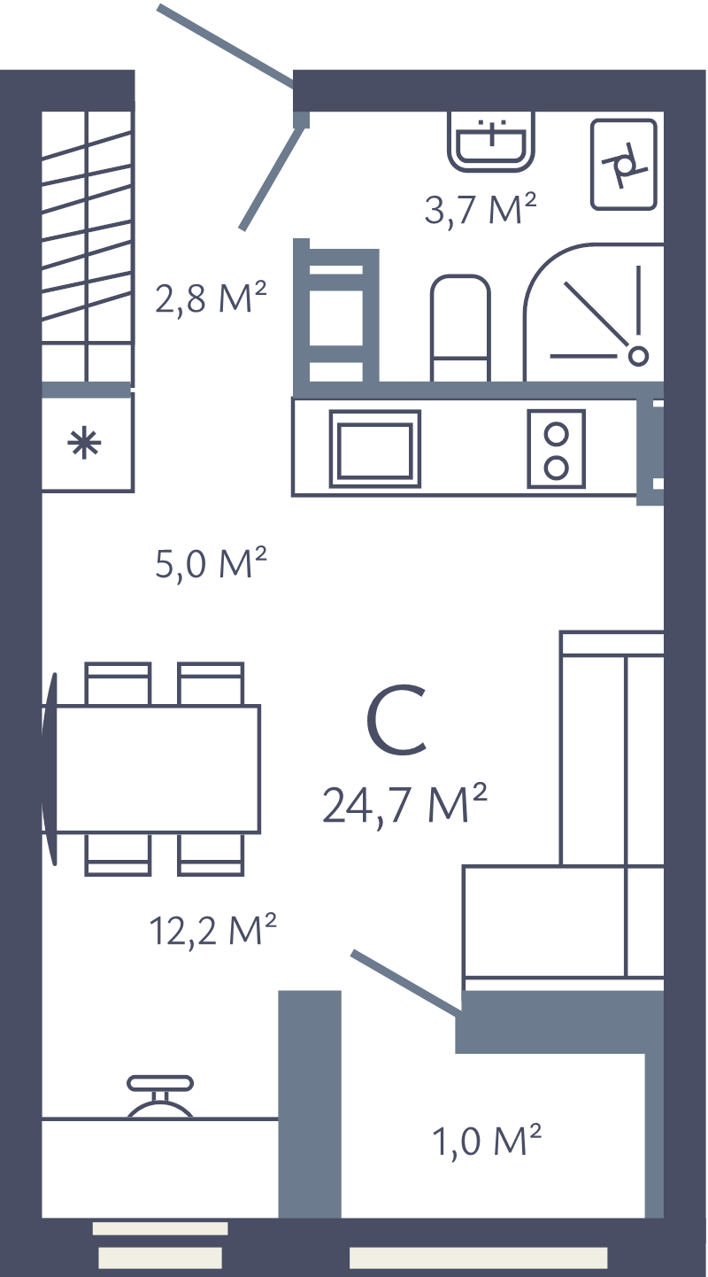Студия 24,7 м²