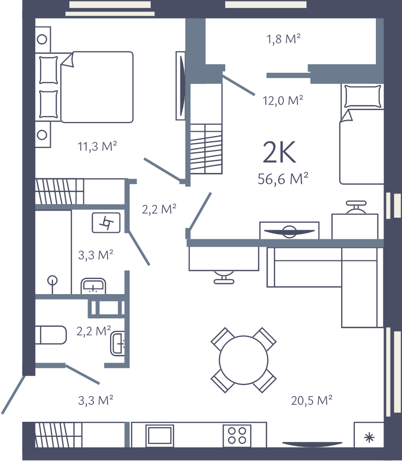 3 ккв (Евро) 56,6 м²