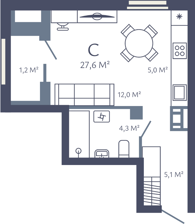 Студия 27,6 м²